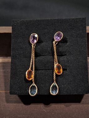 HANA 14K Gold Multi Gemstone Drop Earrings Vintage Y2K Dangle